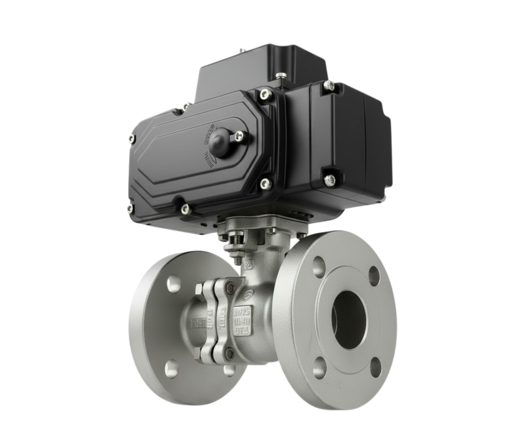 Bautu electric actuated stainless steel SS316L flanged ball valve Q941F-16P with IP67 actuator and manual override handwheel, DN25 to DN200, PN16 Class 150