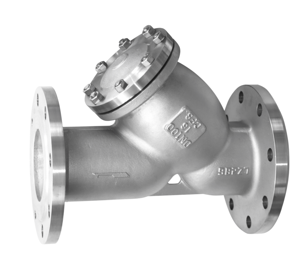 Bautu HG/T 21637 flanged Y-type strainer WCB CF8 CF8M body with SS304 SS316 wire mesh screen 0.5mm to 3mm perforation, PN10 to PN40, DN15 to DN600, GB/T 9113 flange