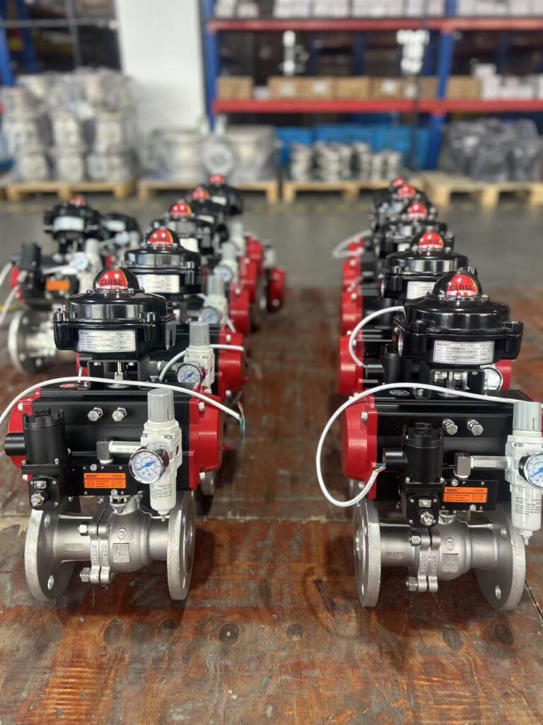 Actuated ball valves lined up after assembly at the BAUTU plant