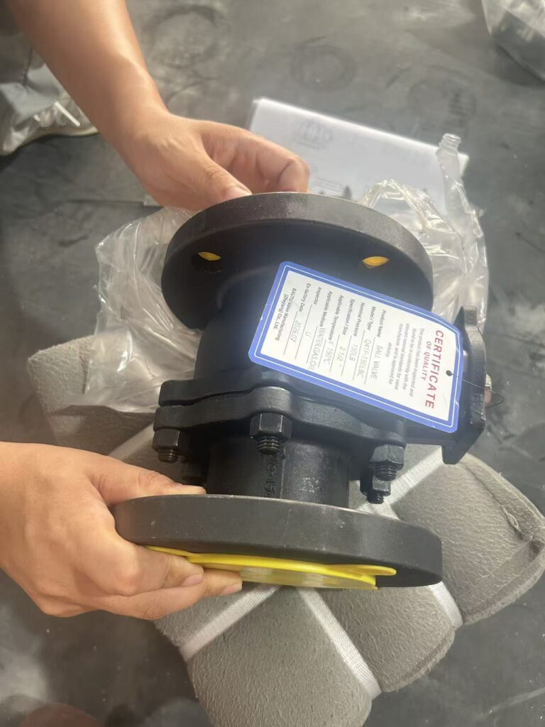 Quality certificate tag on a BAUTU ball valve