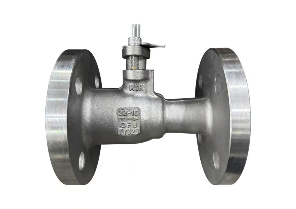 One-piece CF8 ball valve, flow arrow cast on the body