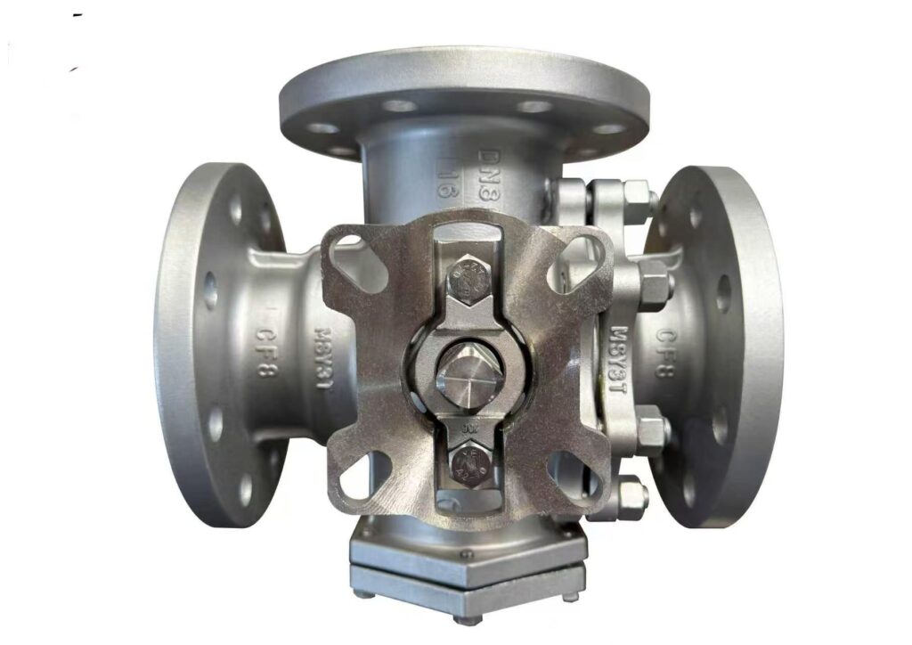 3-way fixed ball valve, top mounting pad and stem, CF8
