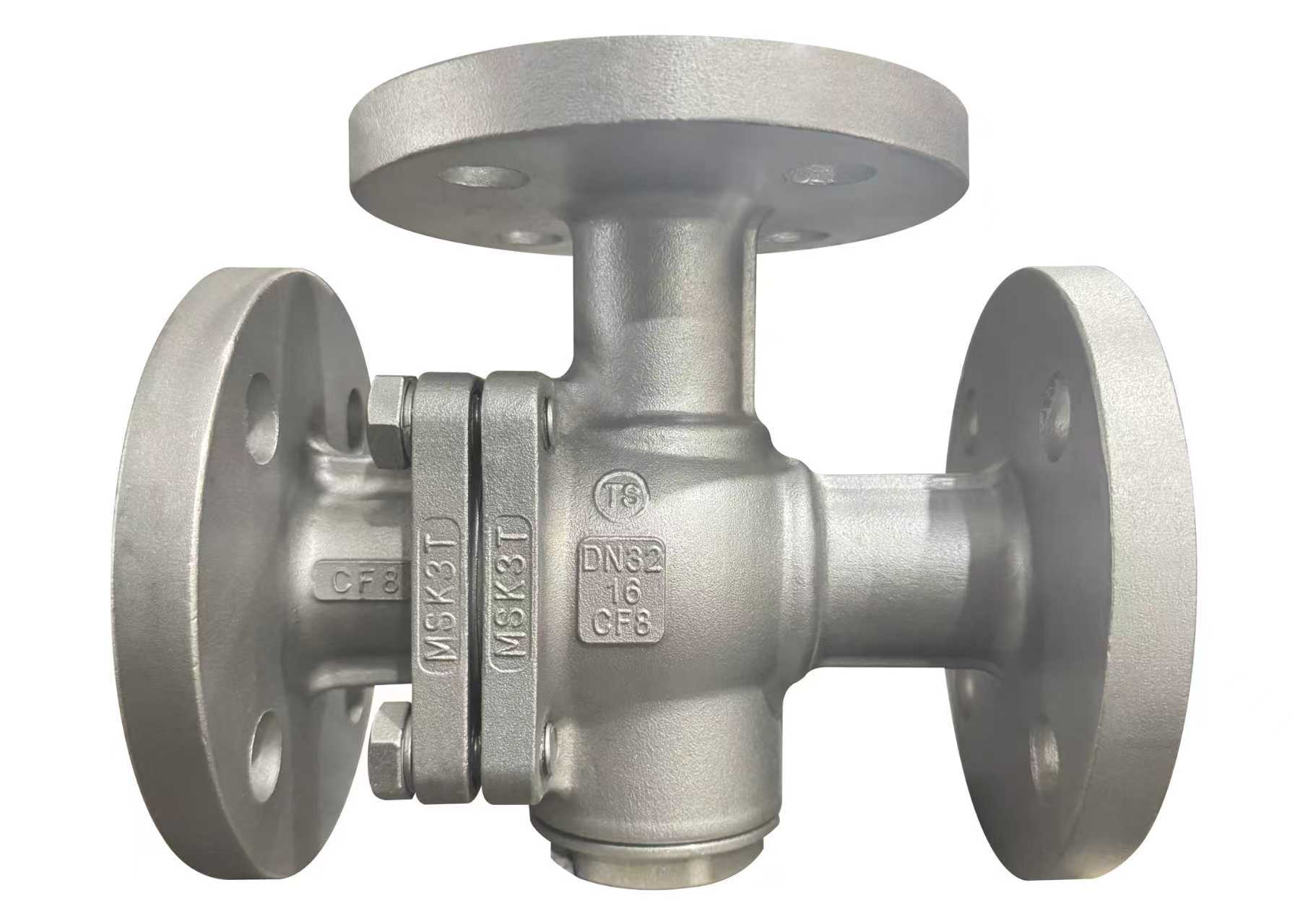 BAUTU 3-way flanged ball valve, CF8 stainless steel body, PN16