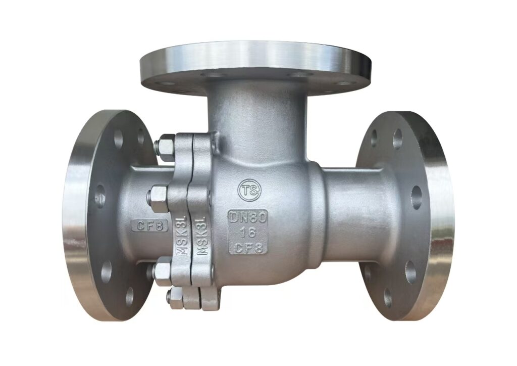 3-way flanged ball valve, CF8 stainless steel