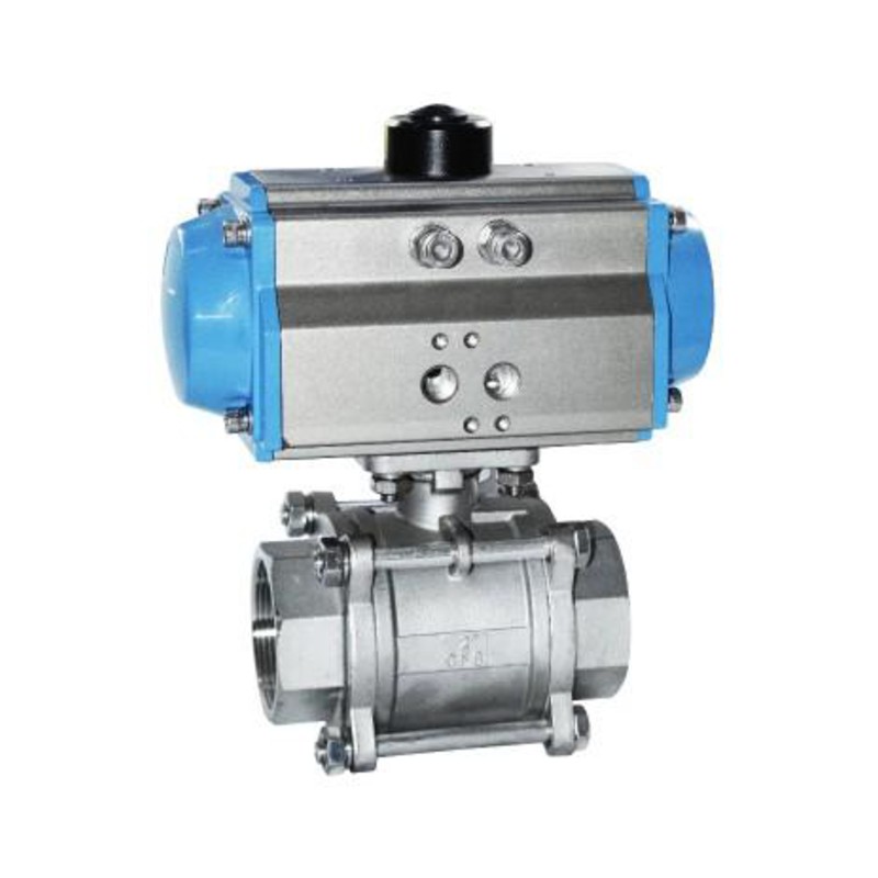 BAUTU pneumatic actuated 3-piece threaded stainless steel ball valve Q611F