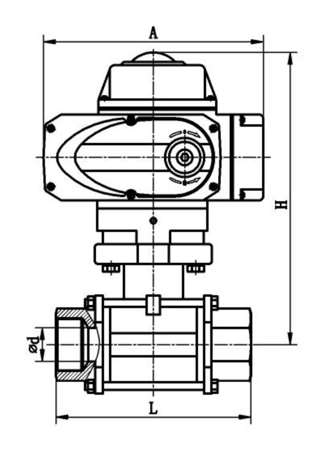 Dimension drawing of the Q911F electric threaded ball valve